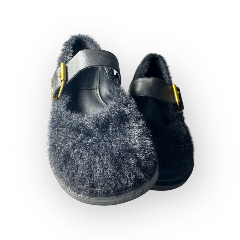 Charles & Keith Black Furry Nappa Sheep Leather Platform Mary Jane EU36 US6
